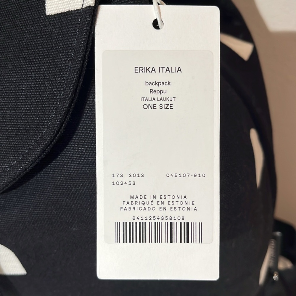 NWT Marimekko Italia Erika Backpack - Black/White - Picture 2 of 16